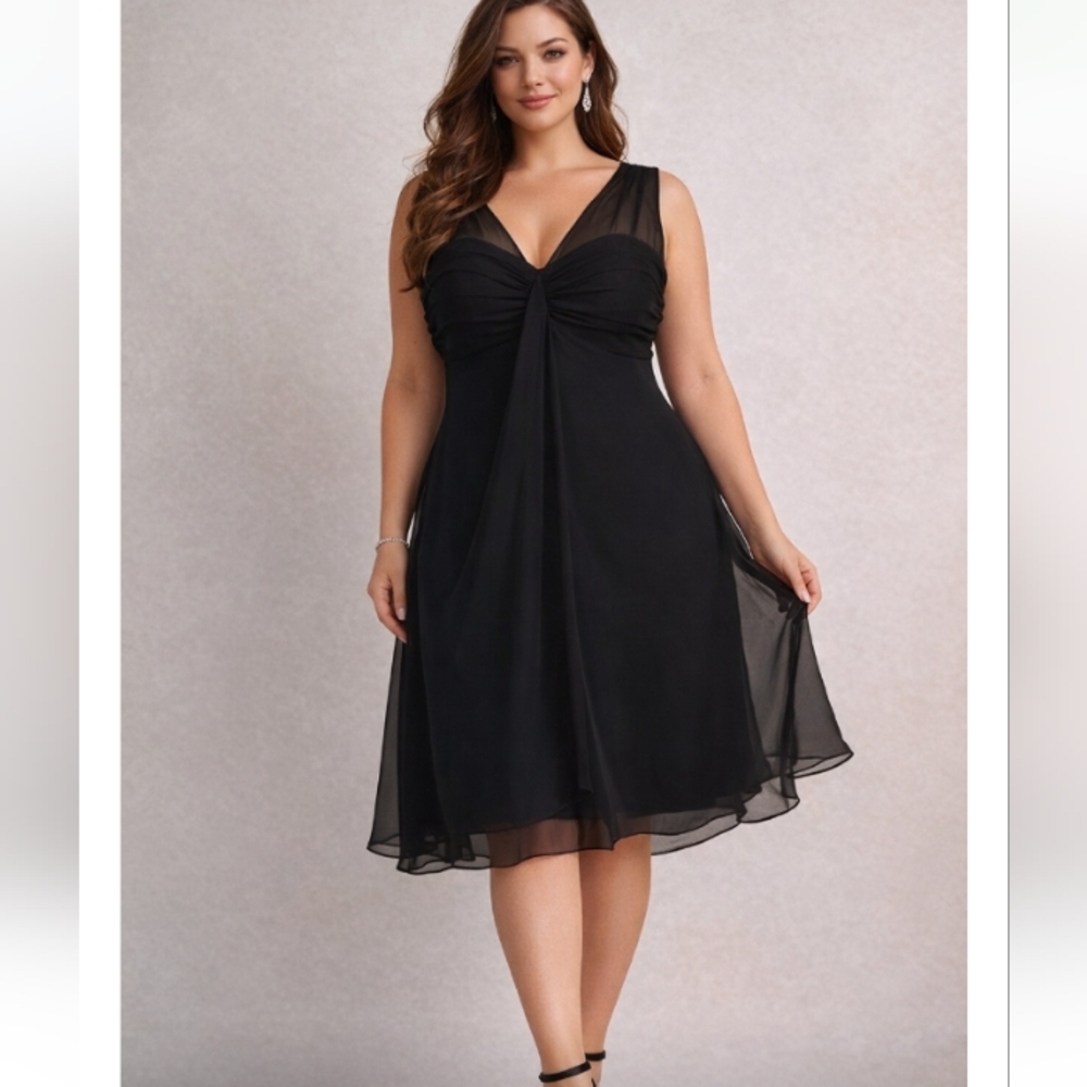 R&M RICHMONDS BLACK SHEER LAYER COCKTAIL DRESS, SIZE 16